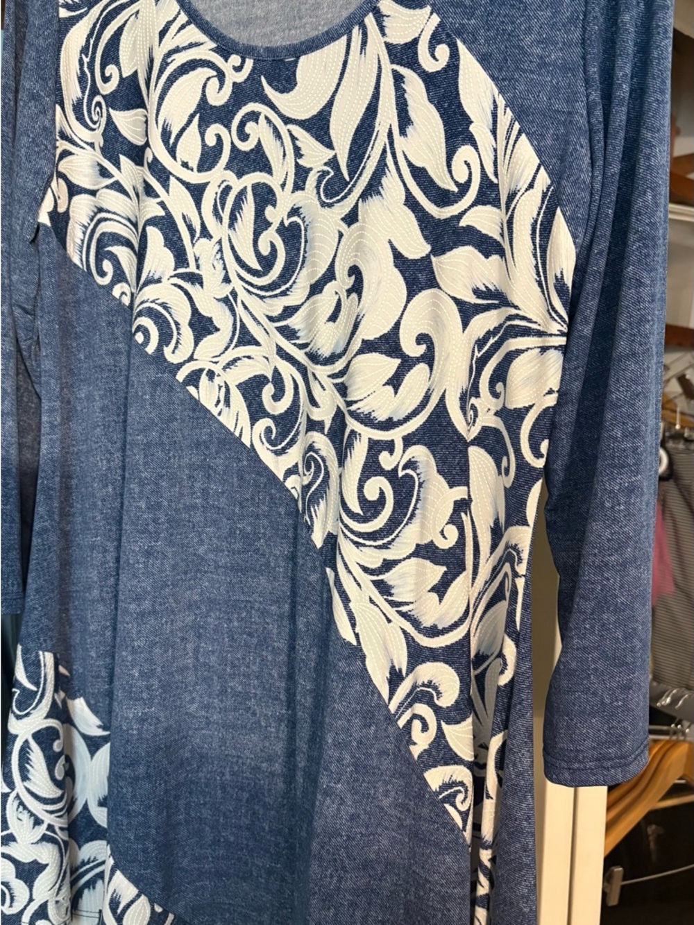 Blue Mixed-Print Tunic Top